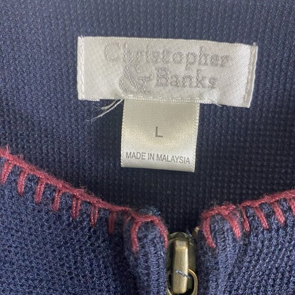 Christopher & Banks Cardigan Sweater Full Zip Size Large - READ- Blue Reindeer - Picture 4 of 5